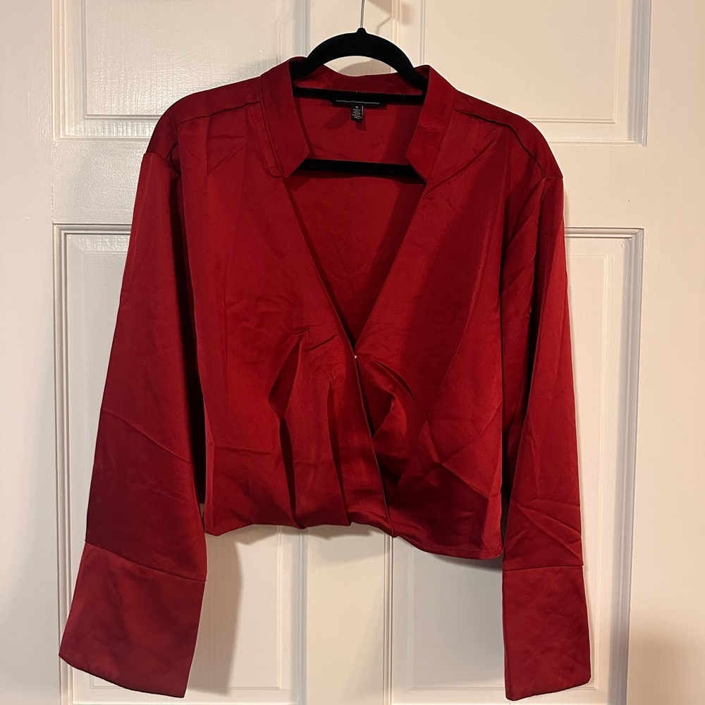 NWT Eloquii Red Surplice Satin Top